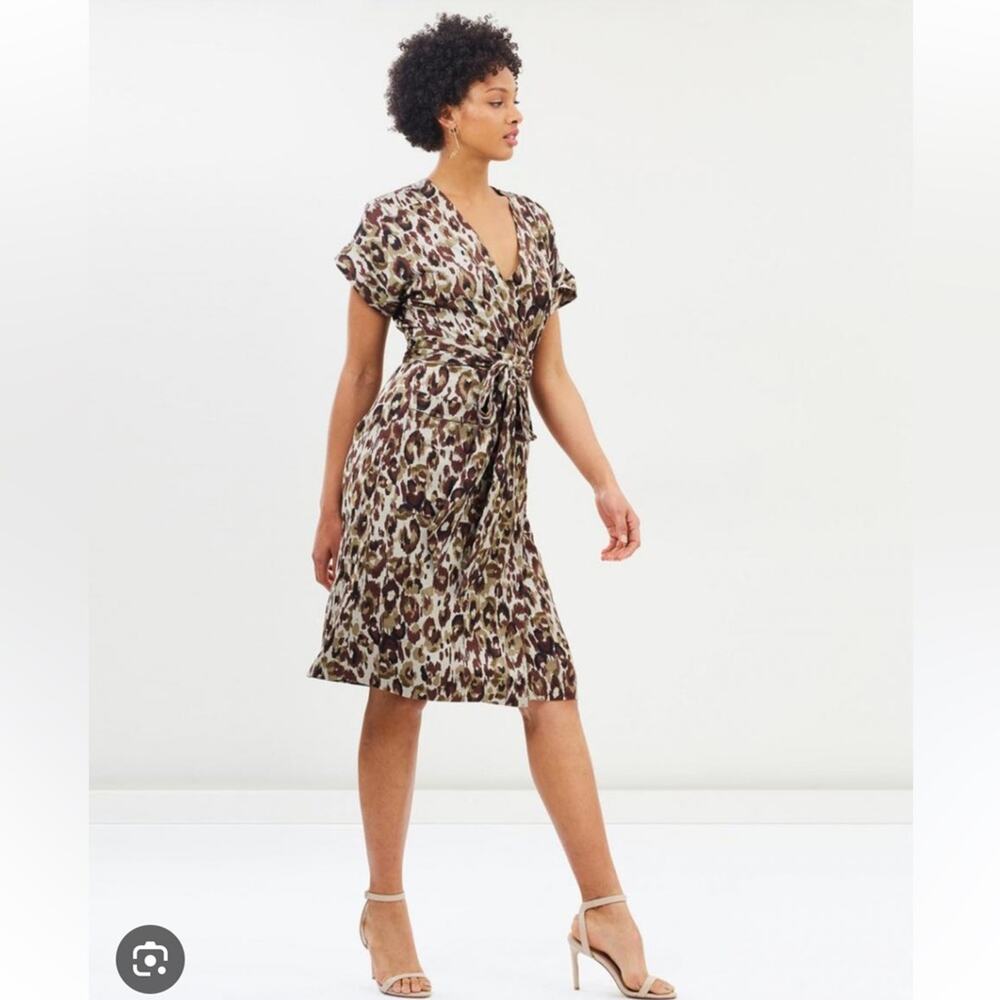 J. Crew Green Camo Wrap Shirt Dress Autumn Cheetah Mobwife Animal Print Y2K